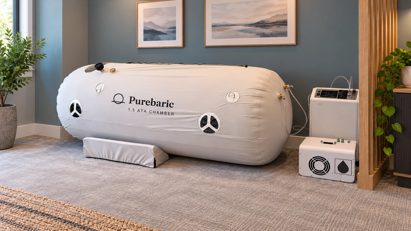 Purebaric hyperbaric chamber in a finished basement room