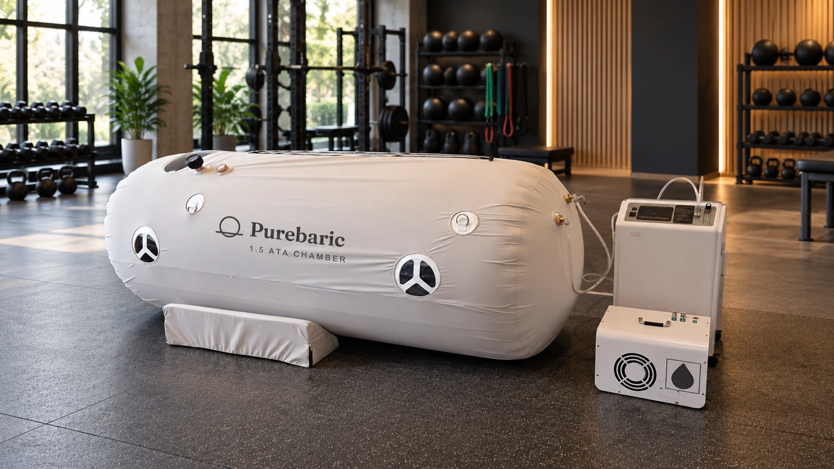 Purebaric hyperbaric chamber set up in a modern gym