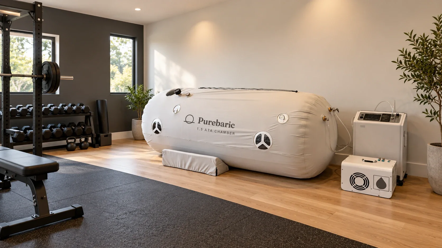 Purebaric hyperbaric chamber in a home gym